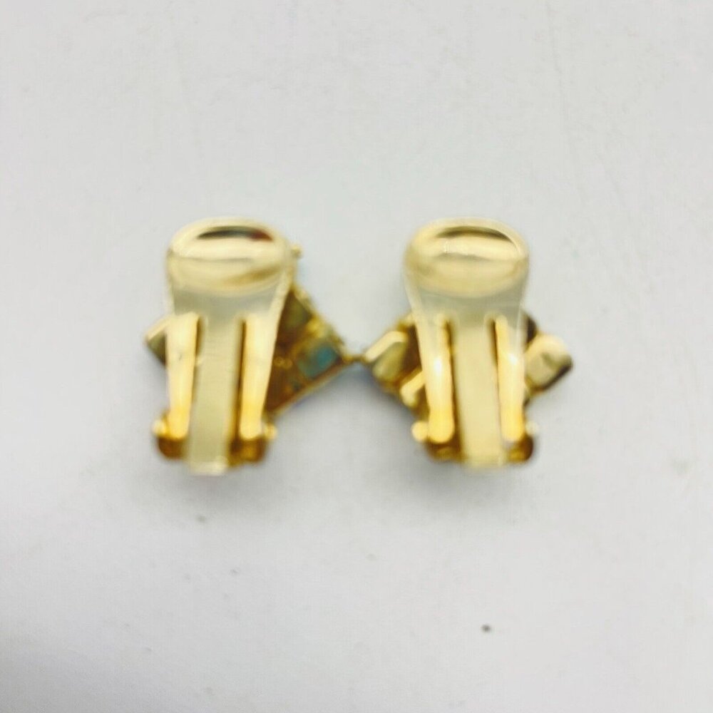 Vintage Square Aurora Borealis Earrings Gold Tone Clip On Glam Bling Sparkle - Picture 3 of 9